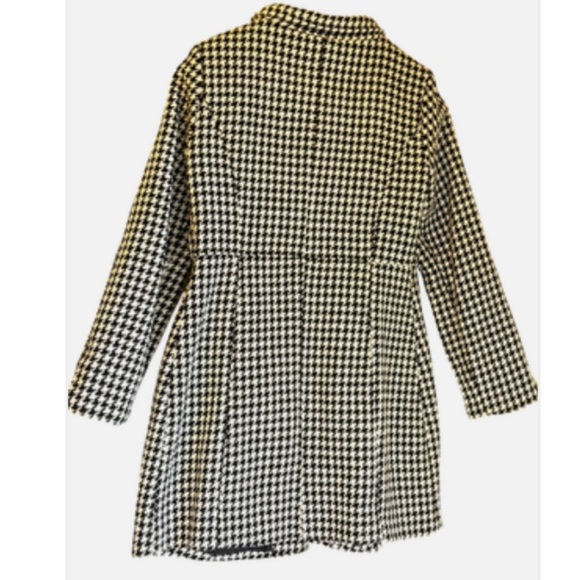 Wool Blend Houndstooth Pea Coat Lg Pleated Peplum Retro Mod Vibe Dark Academia - Picture 5 of 6